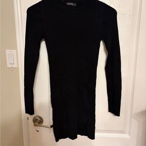Ribbed Long Sleeve mini Black Sweater Dress